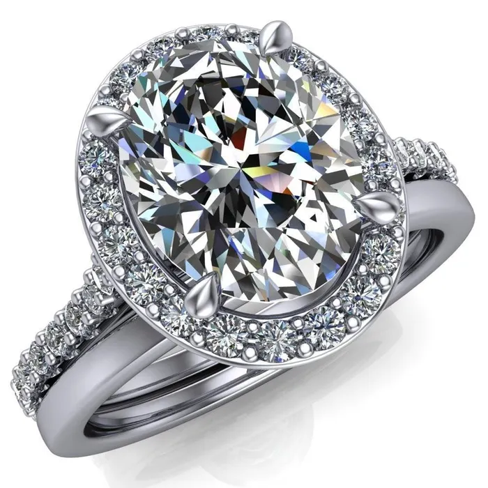 Valma Oval Lab Grown Diamond Center Stone Floating Diamond Halo and Sides Ring Fire Brilliance Rings Valma Oval Lab Grown Diamond Center Stone Floating Diamond Halo and Sides Ring Fire Brilliance Rings