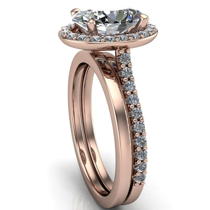 Valma Oval Lab Grown Diamond Center Stone Floating Diamond Halo and Sides Ring Fire Brilliance Rings