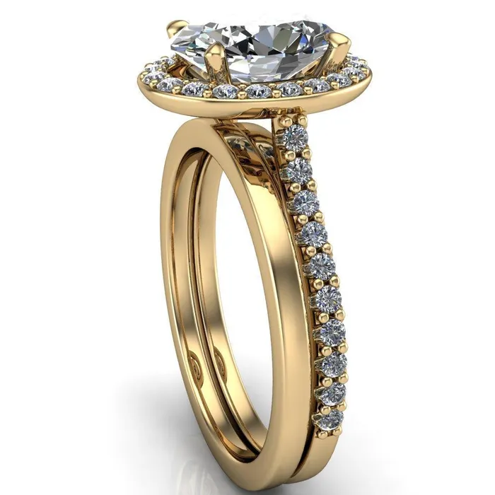 Valma Oval Lab Grown Diamond Center Stone Floating Diamond Halo and Sides Ring Fire Brilliance Rings