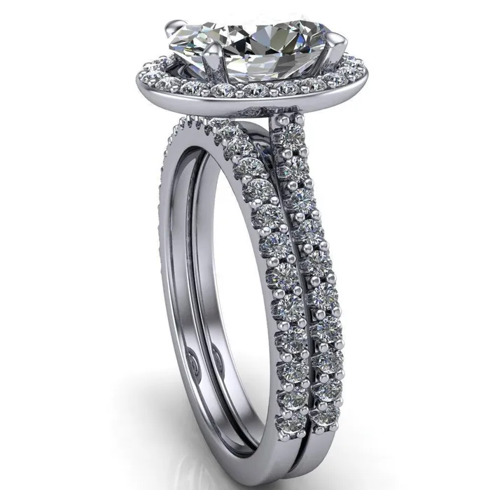 Valma Oval Lab Grown Diamond Center Stone Floating Diamond Halo and Sides Ring Fire Brilliance Rings