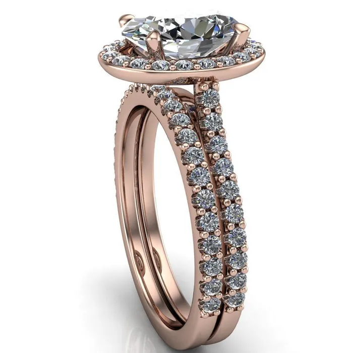 Valma Oval Lab Grown Diamond Center Stone Floating Diamond Halo and Sides Ring Fire Brilliance Rings