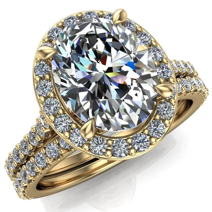 Valma Oval Lab Grown Diamond Center Stone Floating Diamond Halo and Sides Ring Fire Brilliance Rings