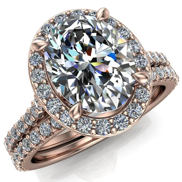 Valma Oval Lab Grown Diamond Center Stone Floating Diamond Halo and Sides Ring Fire Brilliance Rings