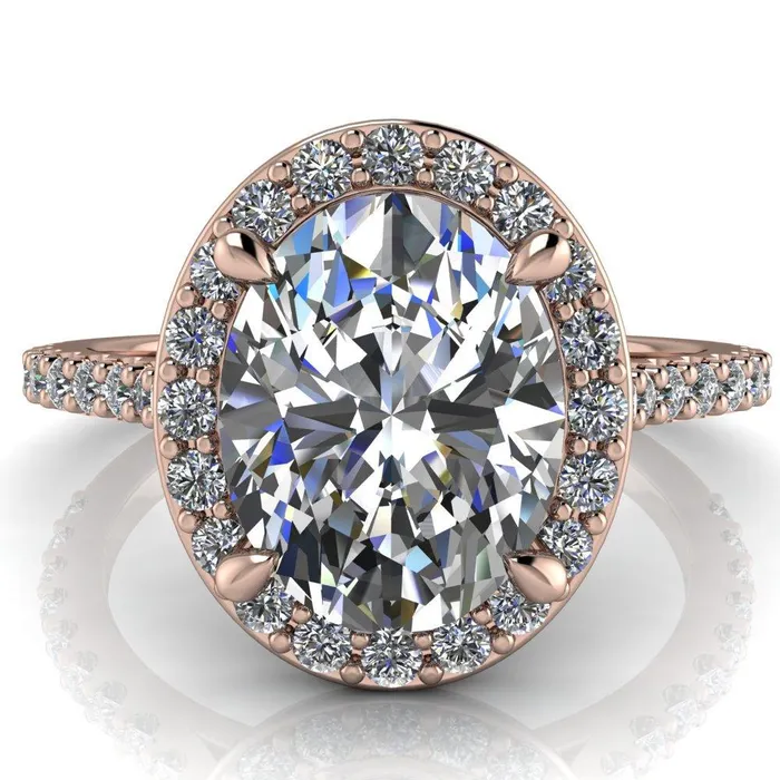Valma Oval Lab Grown Diamond Center Stone Floating Diamond Halo and Sides Ring Fire Brilliance Rings