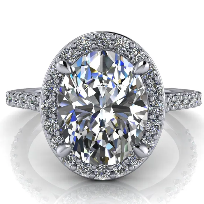 Valma Oval Lab Grown Diamond Center Stone Floating Diamond Halo and Sides Ring Fire Brilliance Rings