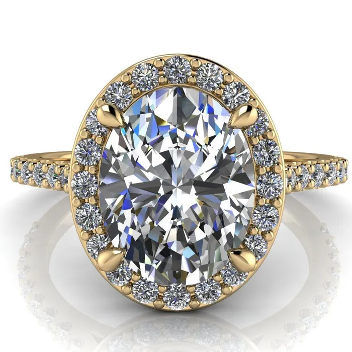 Valma Oval Lab Grown Diamond Center Stone Floating Diamond Halo and Sides Ring Fire Brilliance Rings
