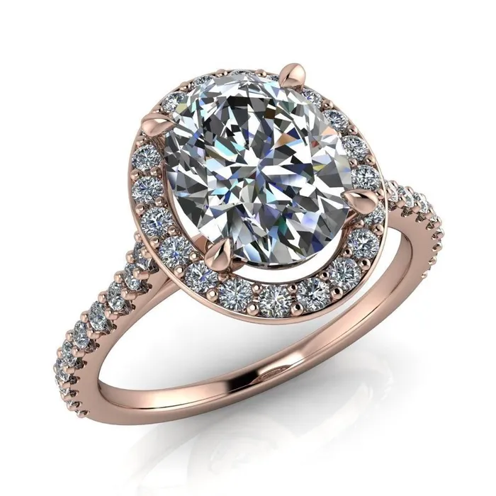 Valma Oval Lab Grown Diamond Center Stone Floating Diamond Halo and Sides Ring Fire Brilliance Rings
