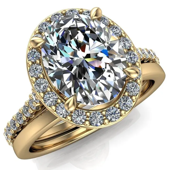 Valma Oval Lab Grown Diamond Center Stone Floating Diamond Halo and Sides Ring Fire Brilliance Rings