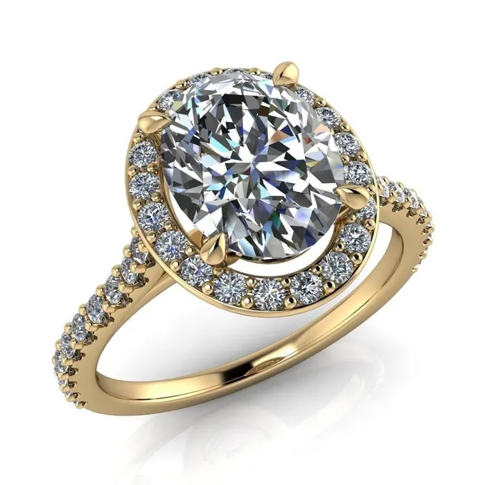Valma Oval Lab Grown Diamond Center Stone Floating Diamond Halo and Sides Ring Fire Brilliance Rings