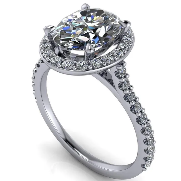 Valma Oval Lab Grown Diamond Center Stone Floating Diamond Halo and Sides Ring Fire Brilliance Rings