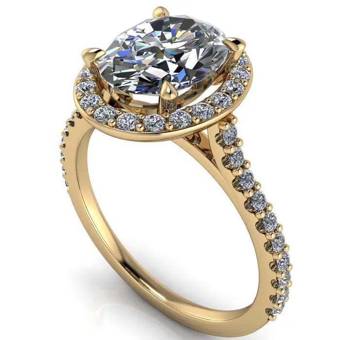 Valma Oval Lab Grown Diamond Center Stone Floating Diamond Halo and Sides Ring Fire Brilliance Rings