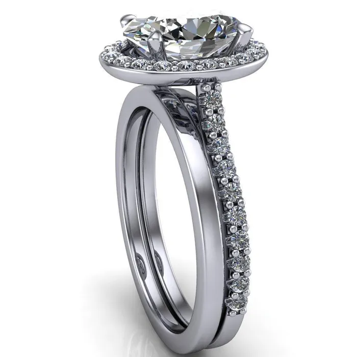 Valma Oval Lab Grown Diamond Center Stone Floating Diamond Halo and Sides Ring Fire Brilliance Rings
