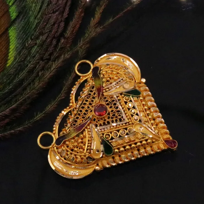 Vintage design Genuine certified 22kt yellow gold filigree work meenakari pendant necklace traditional art of indian tribal jewelry gp13 TRIBAL ORNAMENTS Necklaces