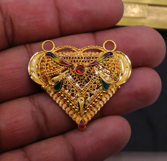 Vintage design Genuine certified 22kt yellow gold filigree work meenakari pendant necklace traditional art of indian tribal jewelry gp13 TRIBAL ORNAMENTS Necklaces