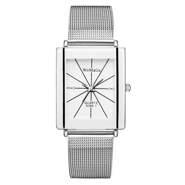 Watches 01 W585 Silver White Rectangular Quartz Watch