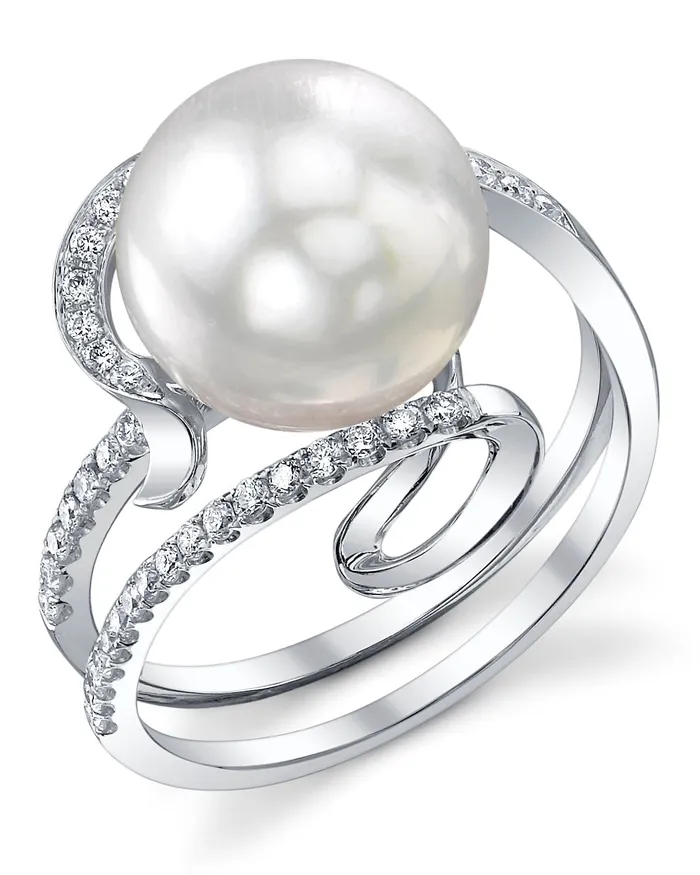 White South Sea Pearl Diamond Pleiades Cocktail Ring spt Rings