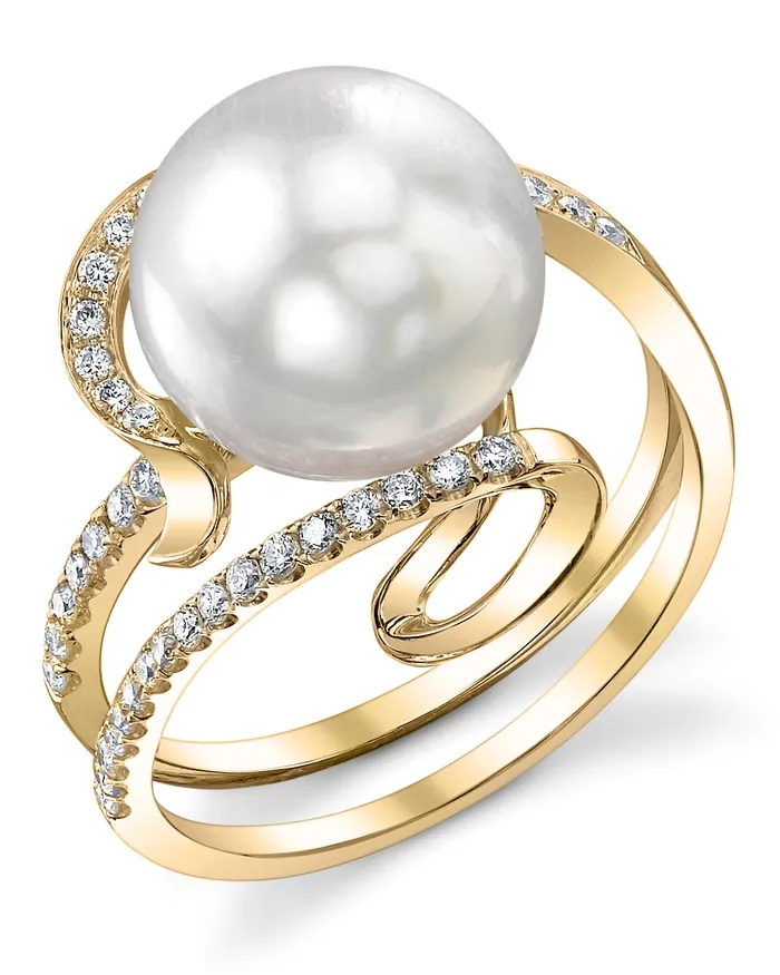 White South Sea Pearl Diamond Pleiades Cocktail Ring spt Rings