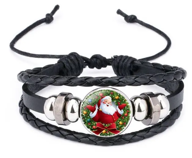 Z131 Santa Claus Black Leather Bracelet polly Bracelets